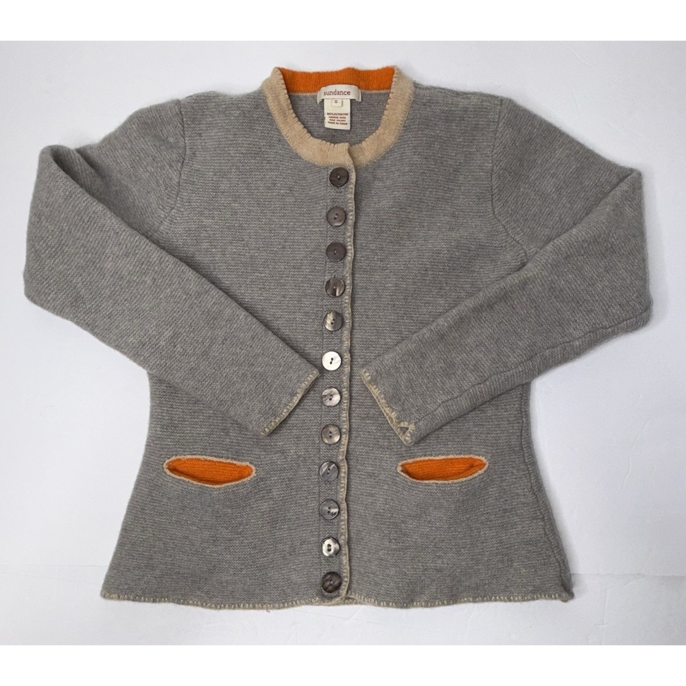 Sundance Womens Extra Fine Merino Wool Cardigan Sz Sm Gray Orange Tracht Boho - Picture 11 of 11